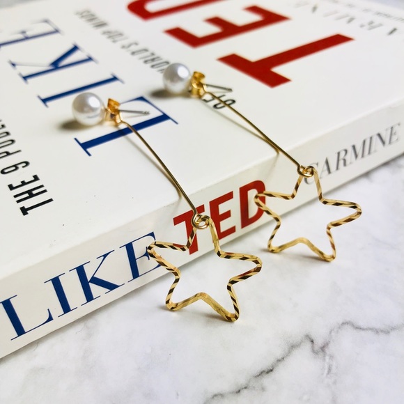 HP❤️New! Star Pearl Linear Long Drop Earrings - Picture 5 of 6